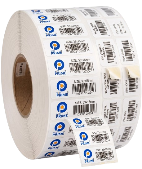 Barcode Label Roll 33mm x 15mm (8000Labels/Roll) - Wholesale Supplier WizePrime Patna Bihar